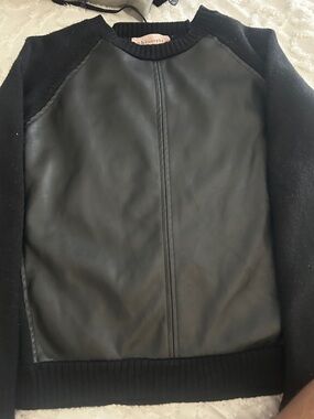 Philosophy Black Faux Leather Front Knit Pullover